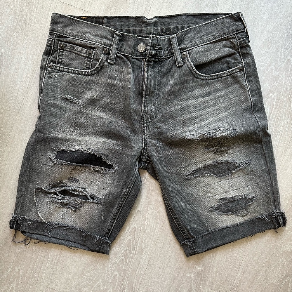 Levi's 511 Shorts Slim 30W Gray Distressed Ripped Denim